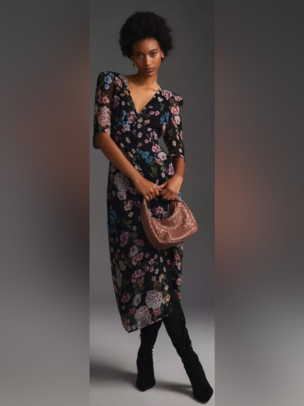 Maeve by Anthropologie Floral Button Front Midi Dress